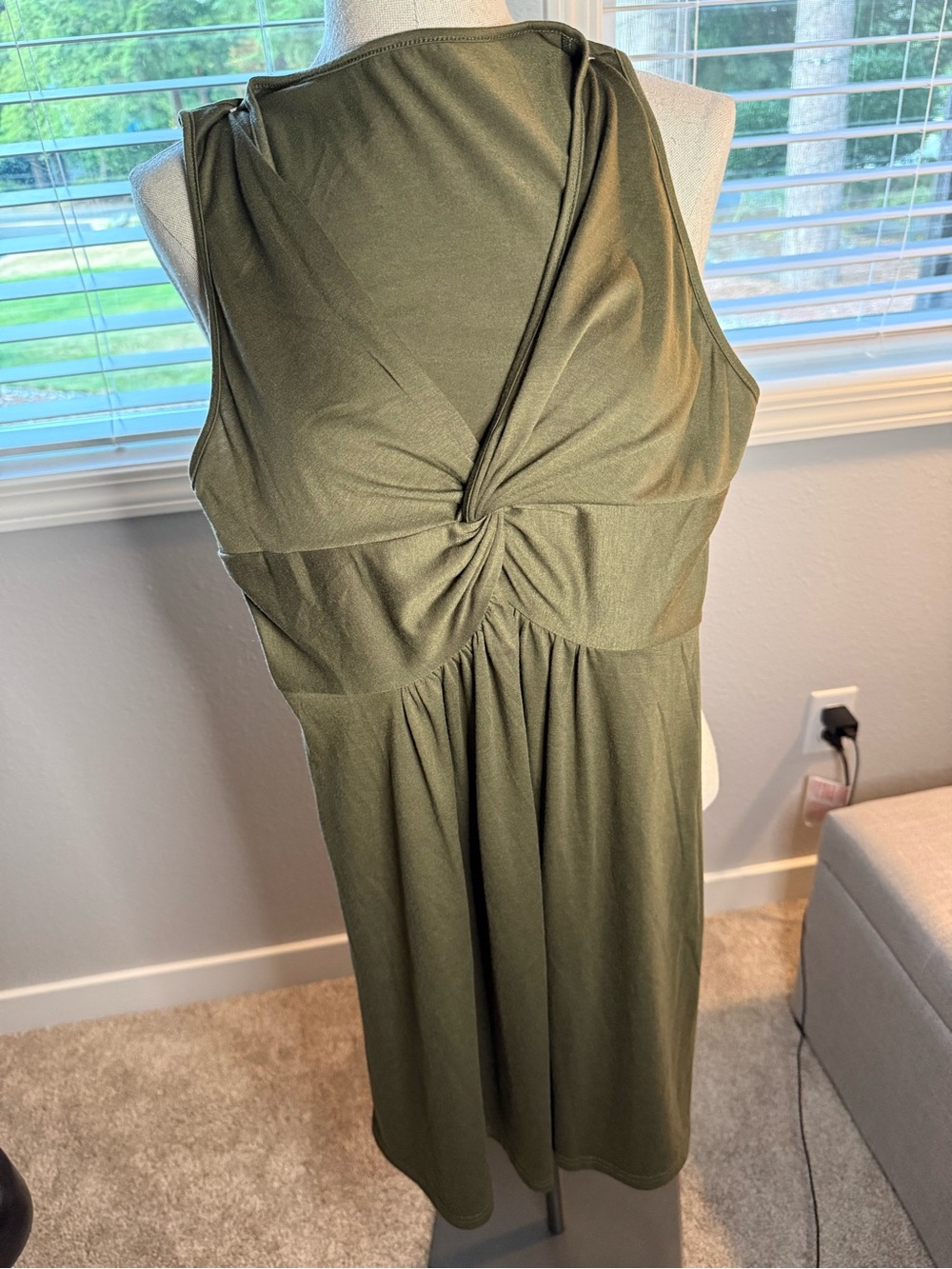 Unk Olive Green Knot-Front Sleeveless Midi Dress